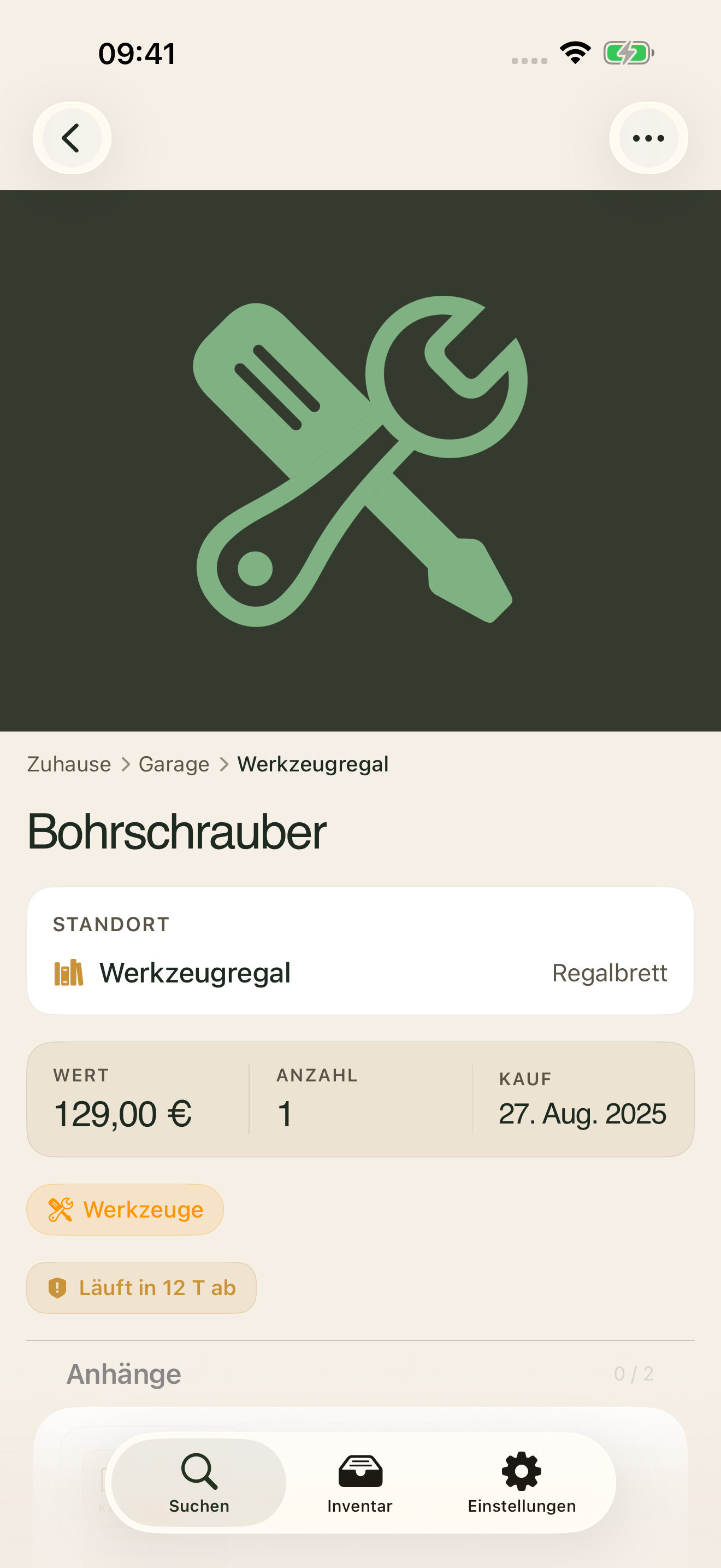 mnemia auf dem iPhone, ein Gegenstand mit Wert, Garantie und Anhängen