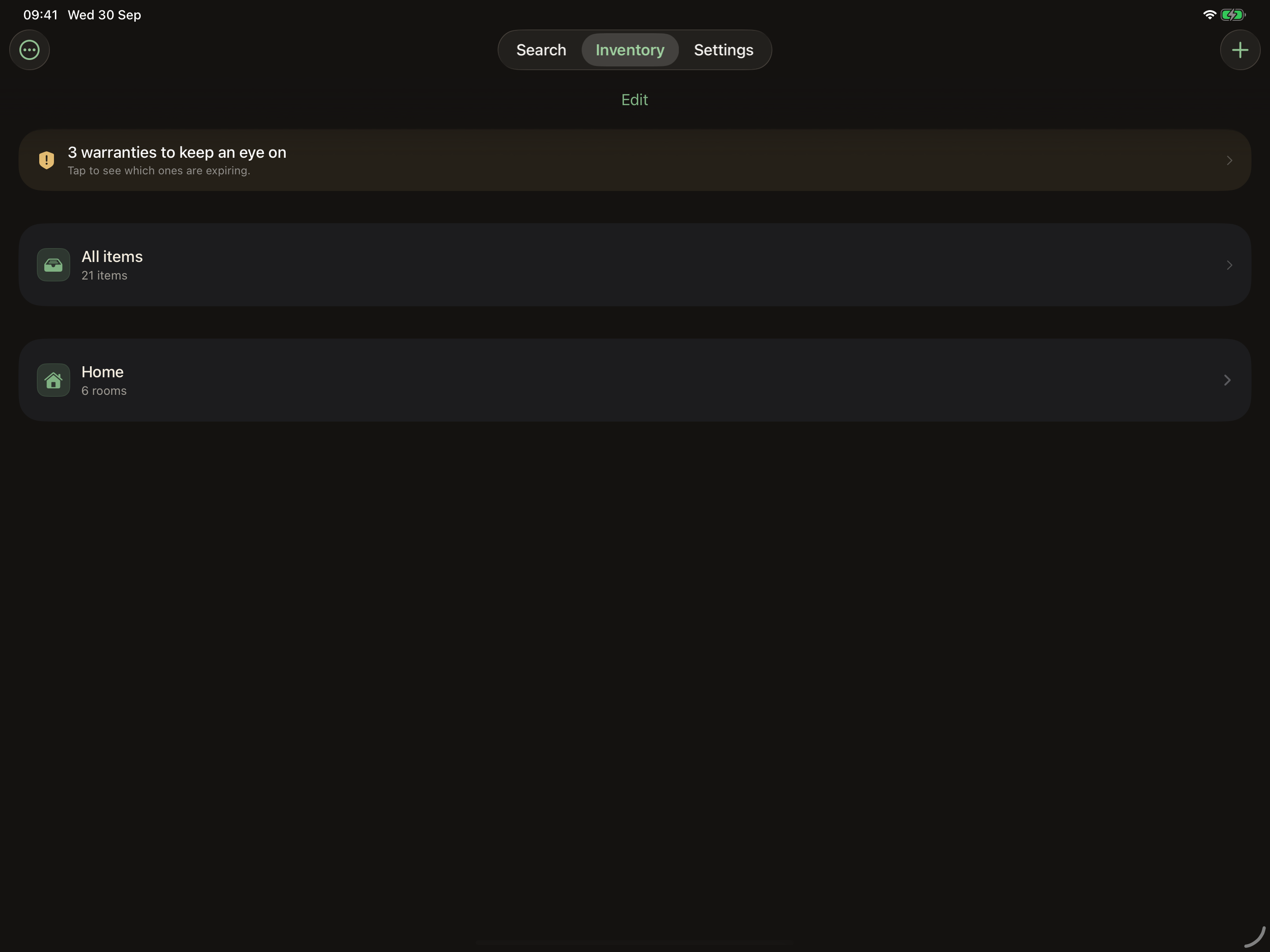 Real mnemia inventory screen on iPad