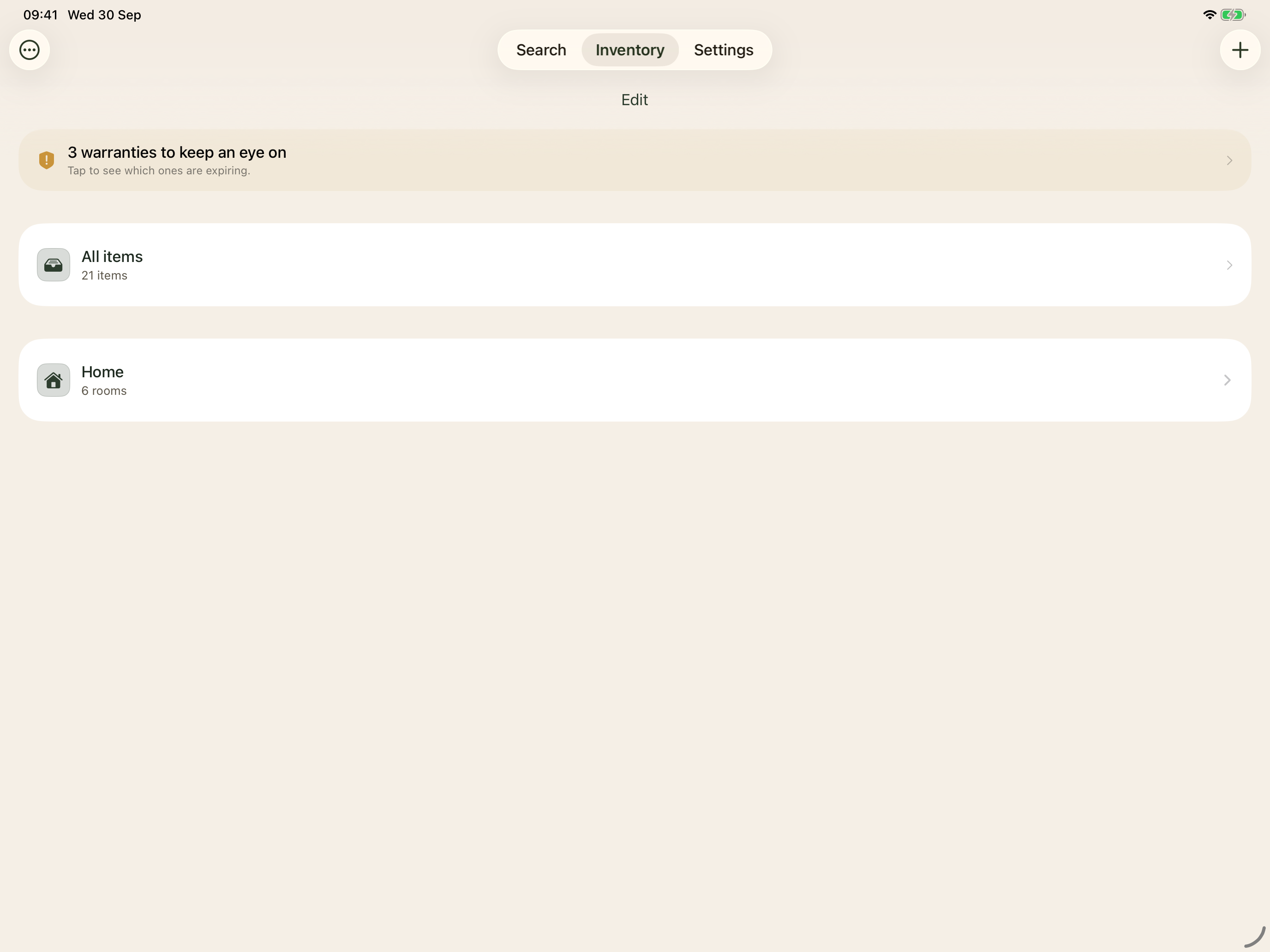 Real mnemia inventory screen on iPad