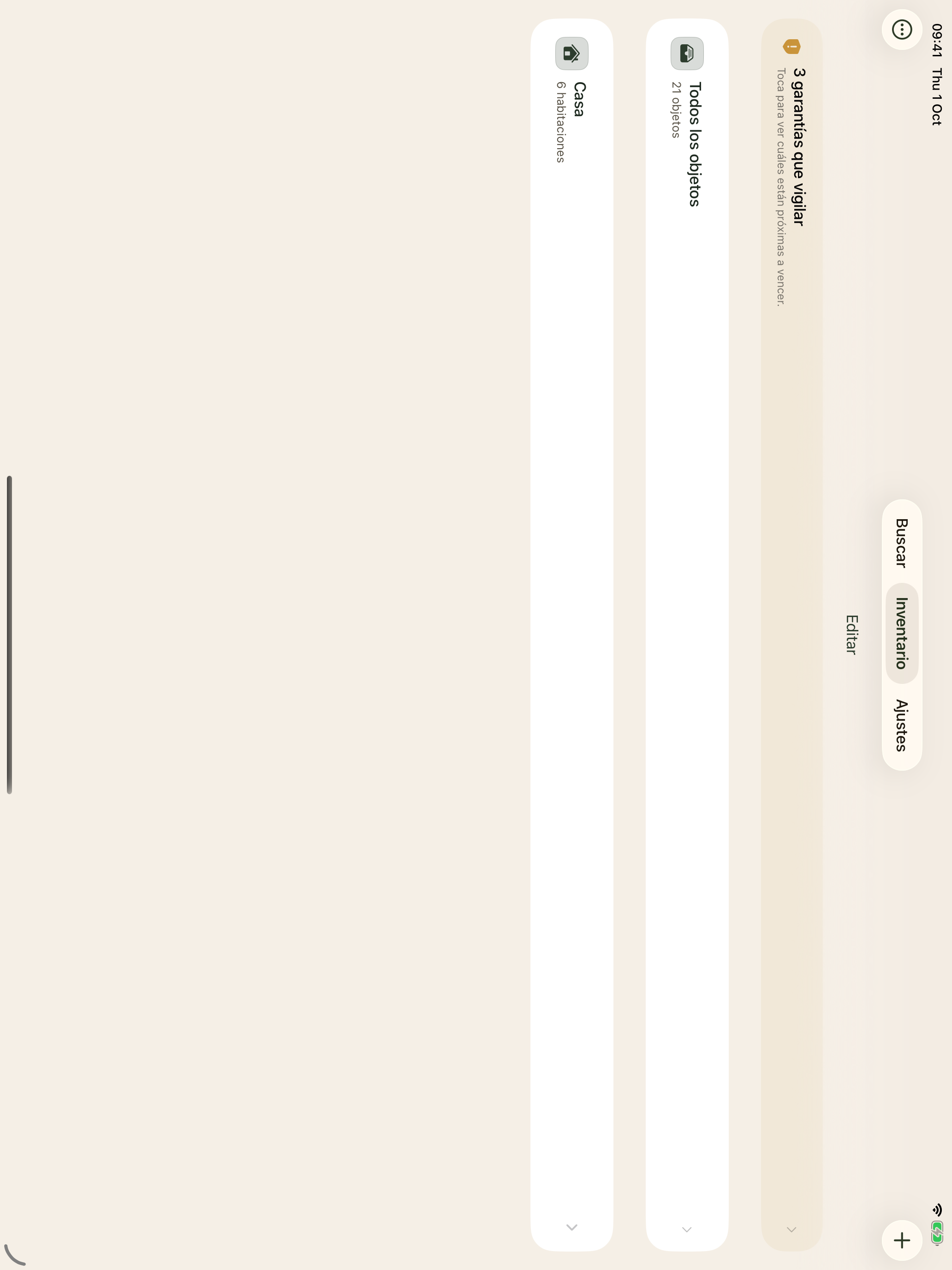Pantalla real del inventario de mnemia en iPad
