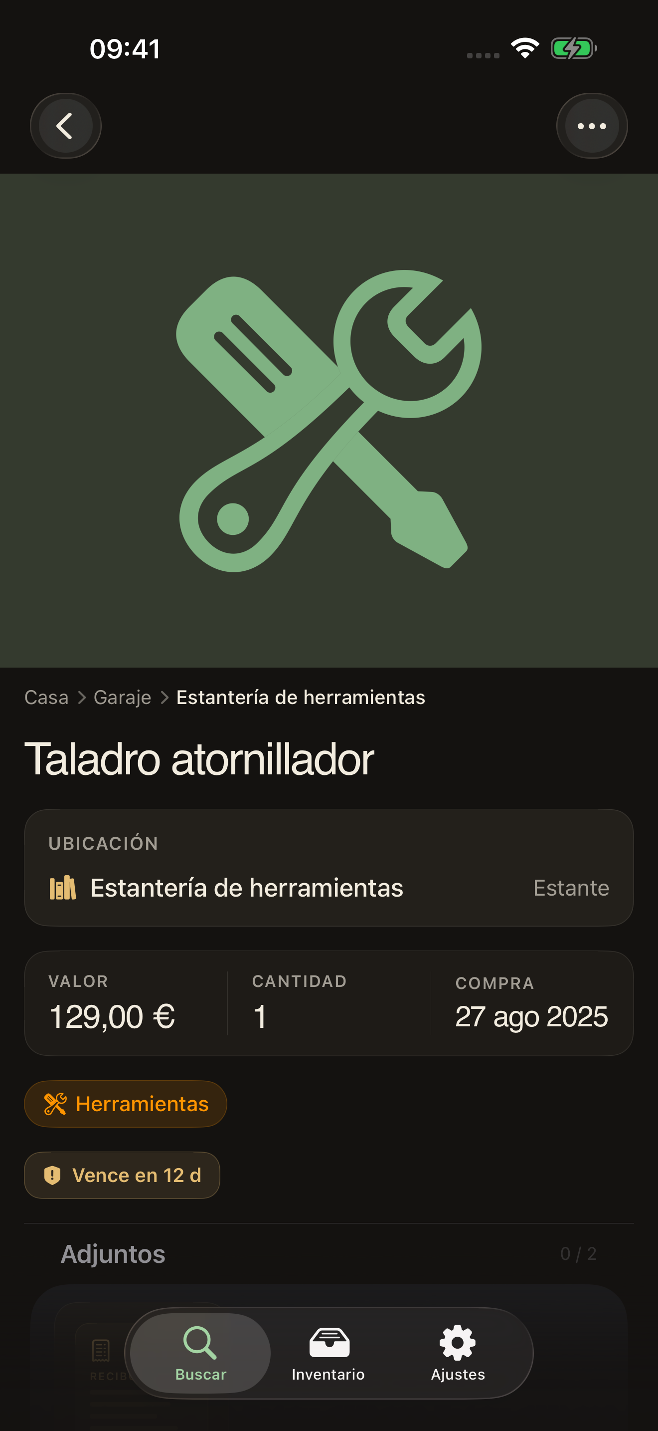 mnemia en iPhone, un objeto con su valor, garantía y adjuntos