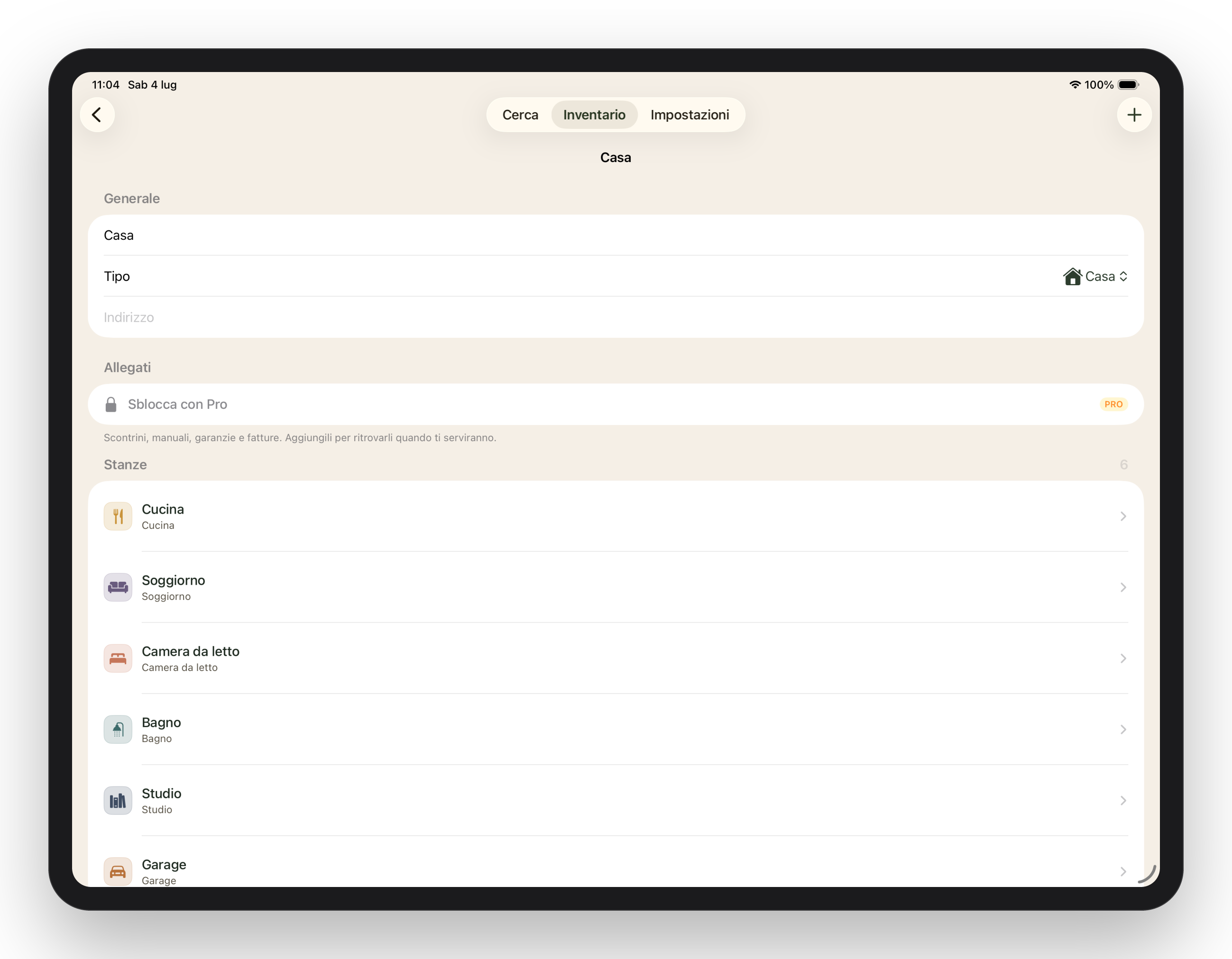 Mnemia su iPad: l’inventario con luoghi, statistiche e avvisi garanzie